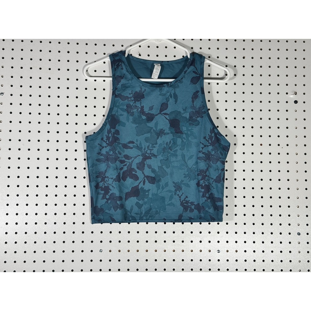 Balance Collection Womens Teal Floral Crop Tank Top Size Large Activewear Gym